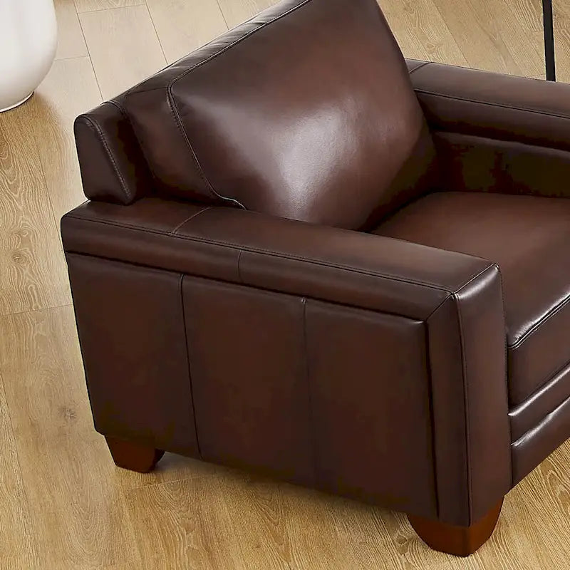 Top Grain Leather Armchair With Feather, Memory Foam and Springs