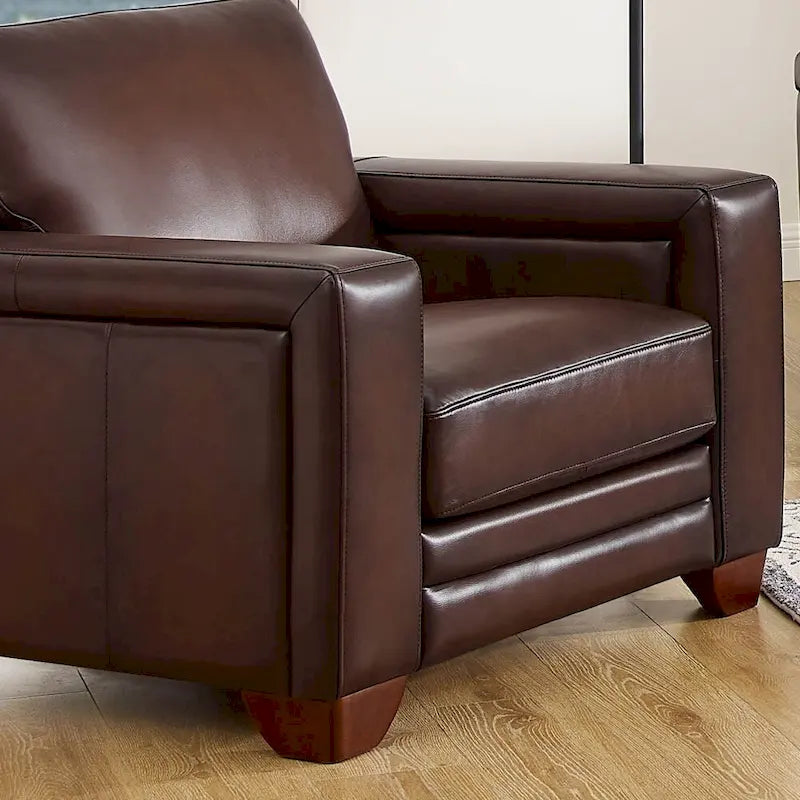 Top Grain Leather Armchair With Feather, Memory Foam and Springs