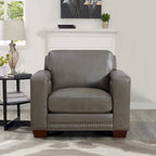 Top Grain Leather Armchair With Feather, Memory Foam and Springs