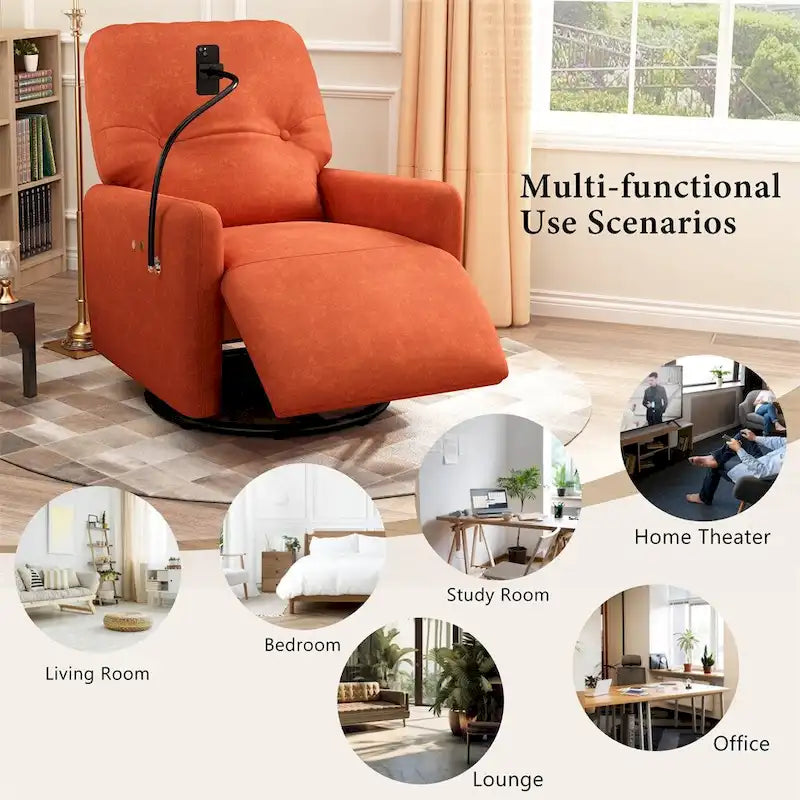 270 Degree Swivel Electric Recliner with a Phone Holder