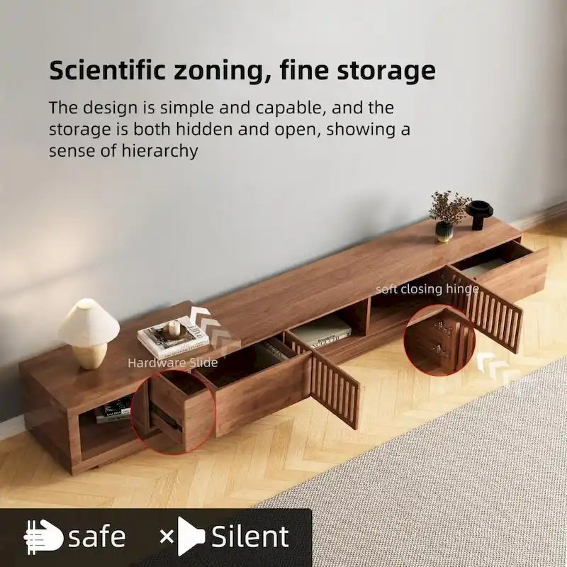 With 5 storage spaces, modern retractable up to 103 inches TV cabinet - 103 W x 15.74 D x 13.78 H