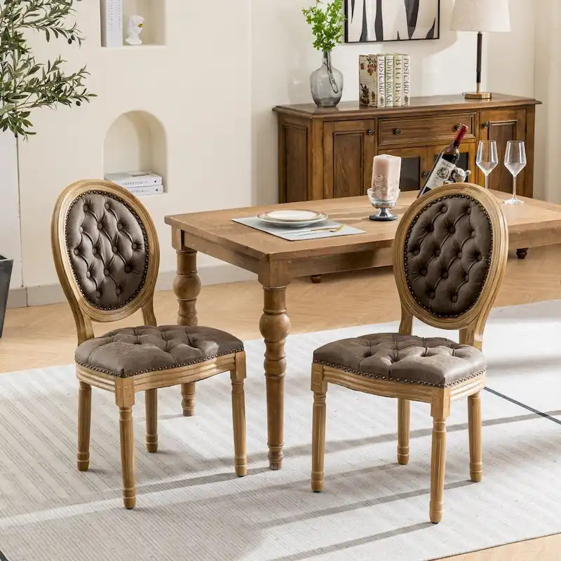 Set of 2 PU Leather Dining Chair with Nailhead Trim