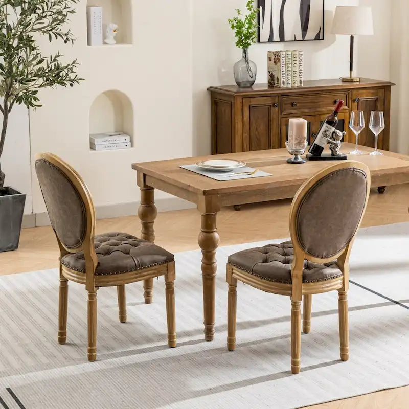 Set of 2 PU Leather Dining Chair with Nailhead Trim
