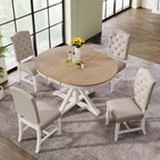 Dining Table Set with Extendable Table and 4 Upholstered Chairs