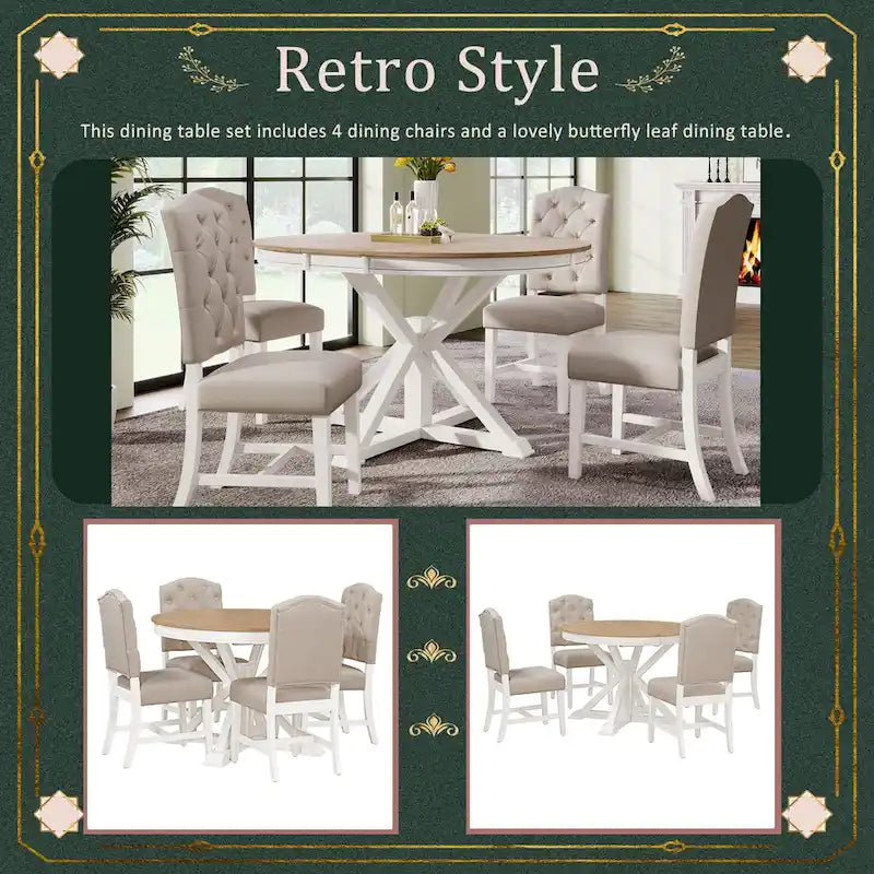 Dining Table Set with Extendable Table and 4 Upholstered Chairs