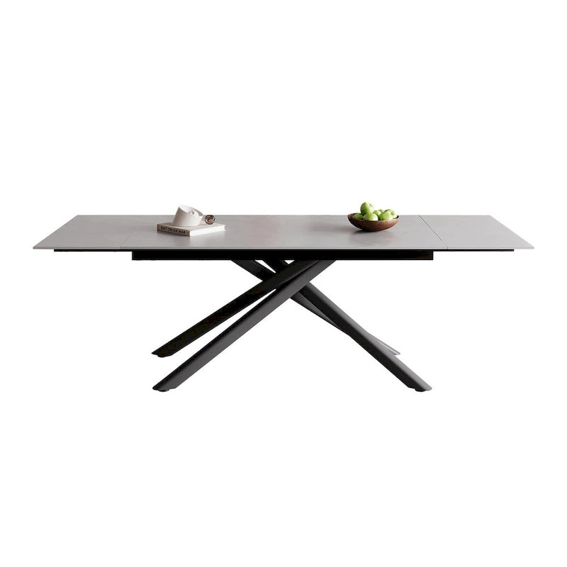 9 - Piece Extendable Rectangular Sintered Stone Cross Legs Dining Set With 8 Chairs For Home or Villa