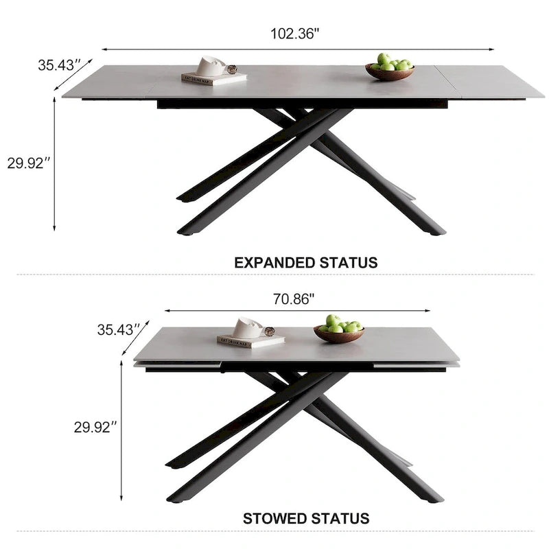 9 - Piece Extendable Rectangular Sintered Stone Cross Legs Dining Set With 8 Chairs For Home or Villa