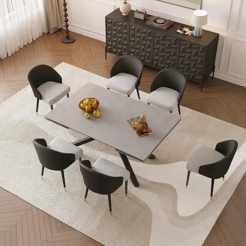 9 - Piece Extendable Rectangular Sintered Stone Cross Legs Dining Set With 8 Chairs For Home or Villa