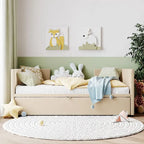 Velvet Upholstered Twin Daybed, Pop Up Trundle, Expandable to King Size, Versatile