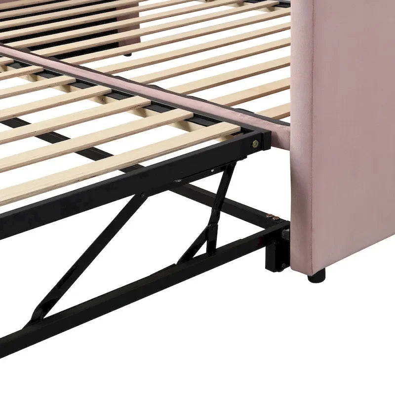 Velvet Upholstered Twin Daybed, Pop Up Trundle, Expandable to King Size, Versatile