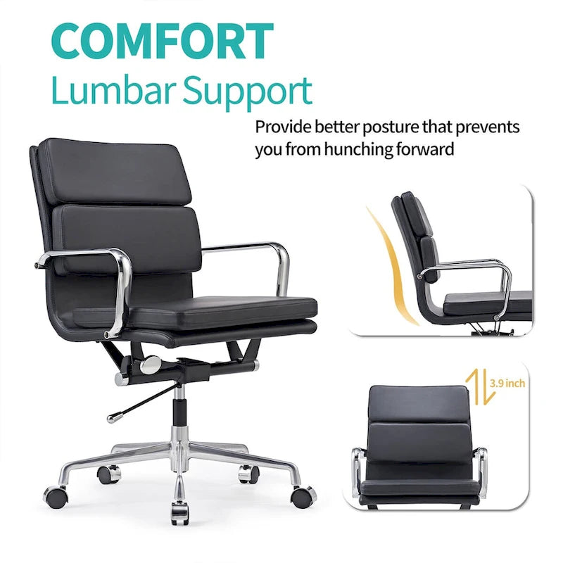 Office Chair PU Leather Adjustable ErgoChair with Thickened Cushion - N/A
