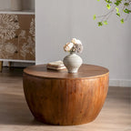 31.50 Vintage Style Bucket Shaped Coffee Table with storage function, for Office, Dining Room and Living Room, Brown