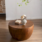 31.50 Vintage Style Bucket Shaped Coffee Table with storage function, for Office, Dining Room and Living Room, Brown