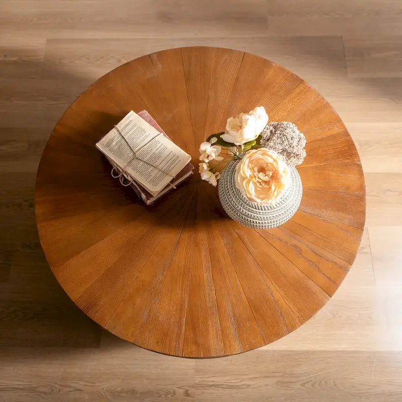 31.50 Vintage Style Bucket Shaped Coffee Table with storage function, for Office, Dining Room and Living Room, Brown