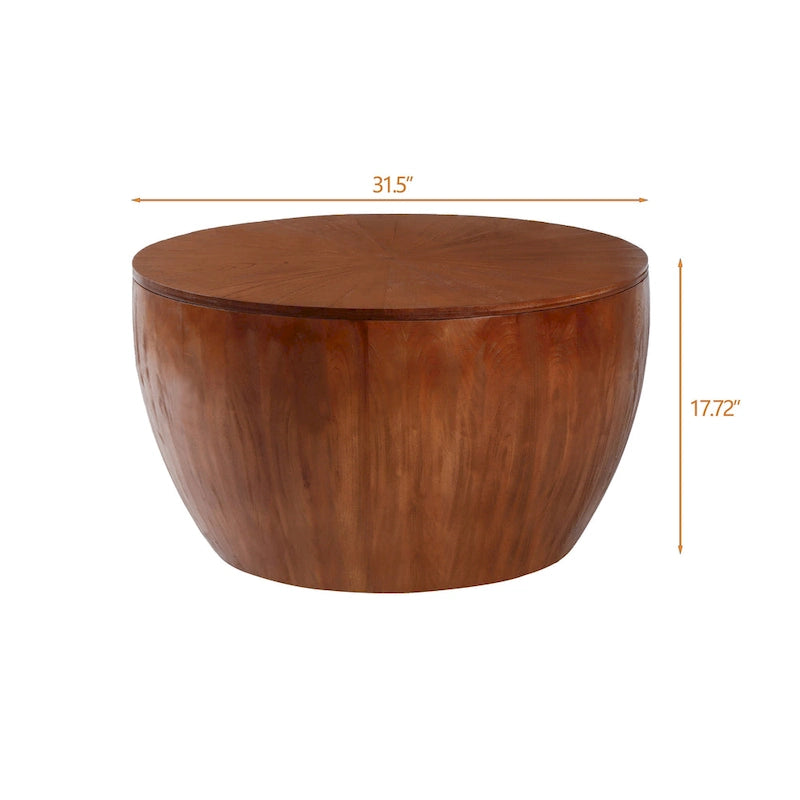 31.50 Vintage Style Bucket Shaped Coffee Table with storage function, for Office, Dining Room and Living Room, Brown