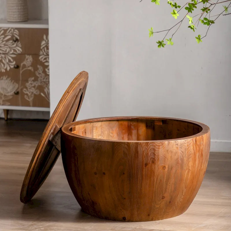 31.50 Vintage Style Bucket Shaped Coffee Table with storage function, for Office, Dining Room and Living Room, Brown