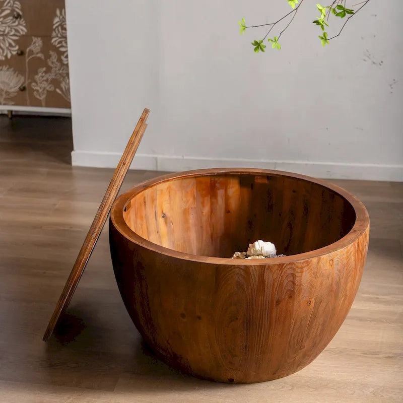 31.50 Vintage Style Bucket Shaped Coffee Table with storage function, for Office, Dining Room and Living Room, Brown