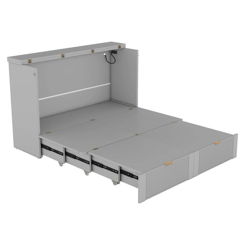 Full Size Murphy Bed Wall Bed with drawer and a set of Sockets & USB Ports