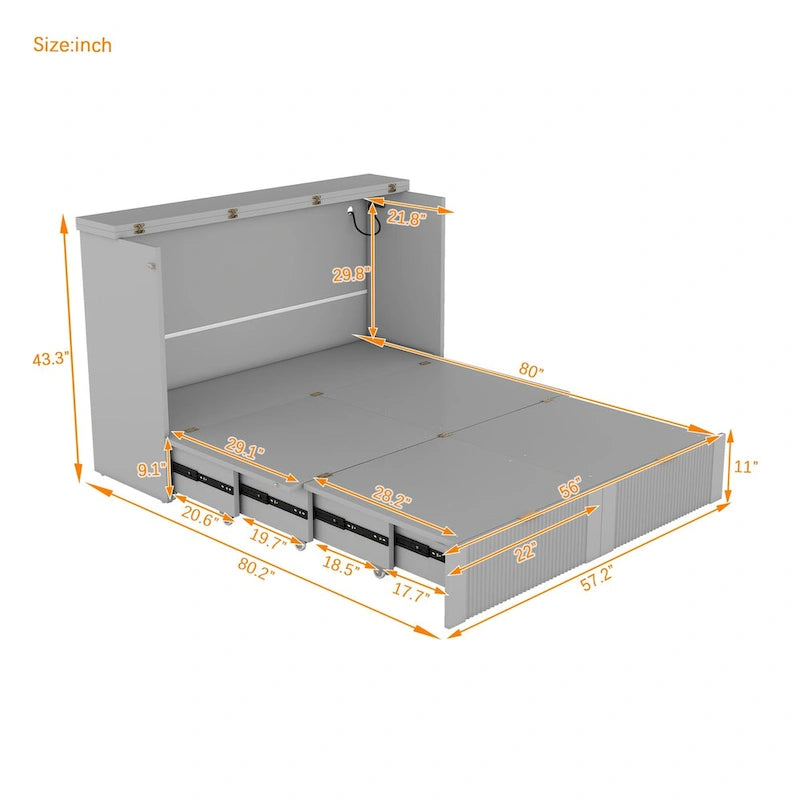 Full Size Murphy Bed Wall Bed with drawer and a set of Sockets & USB Ports