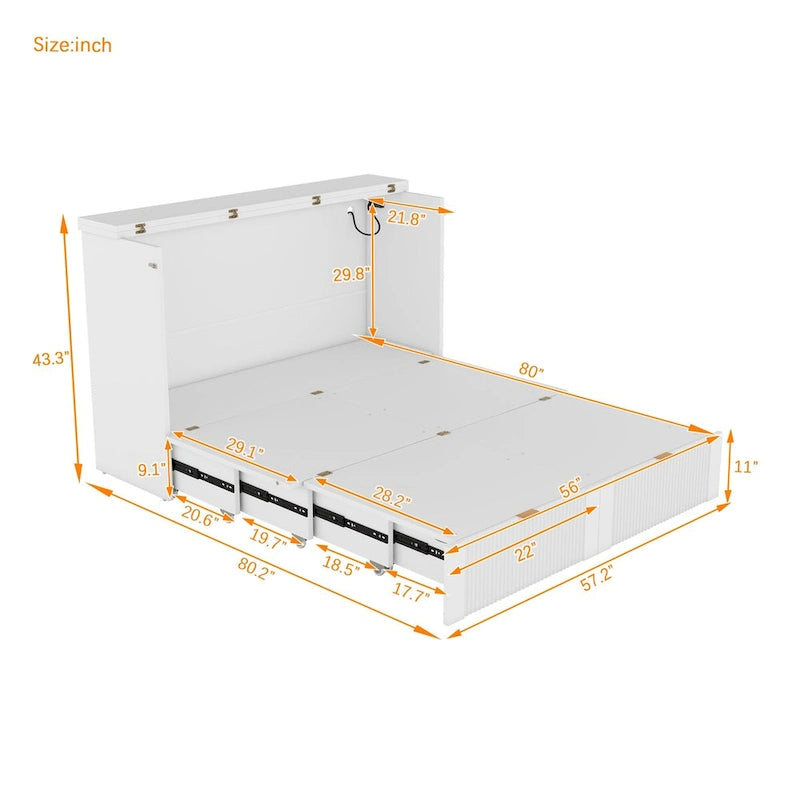 Full Size Murphy Bed Wall Bed with drawer and a set of Sockets & USB Ports