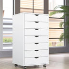 Mobile Wood Storage Cabinets with Wheels and 7 Drawer