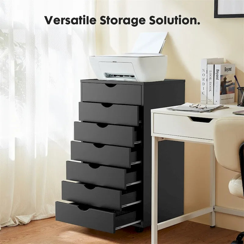 Mobile Wood Storage Cabinets with Wheels and 7 Drawer