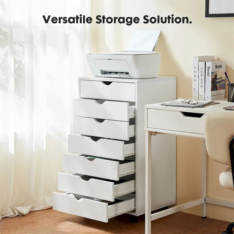 Mobile Wood Storage Cabinets with Wheels and 7 Drawer