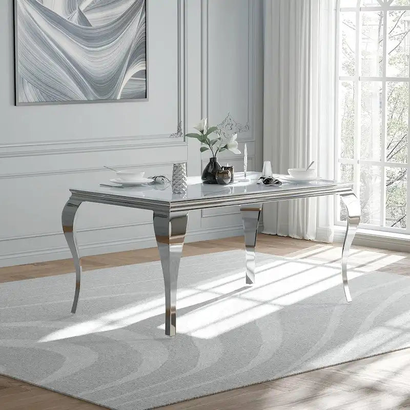 Mid Century Modern Glass Dining Table with Metal Cabriole Legs