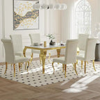 Mid Century Modern Glass Dining Table with Metal Cabriole Legs