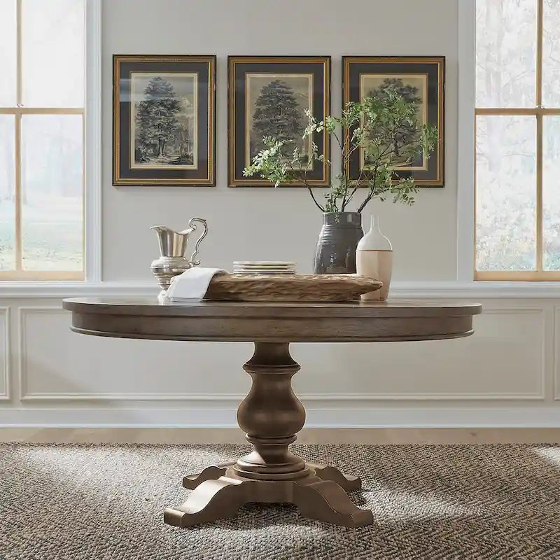 Dusty Taupe Pedestal Table Set with Dining Chairs Options