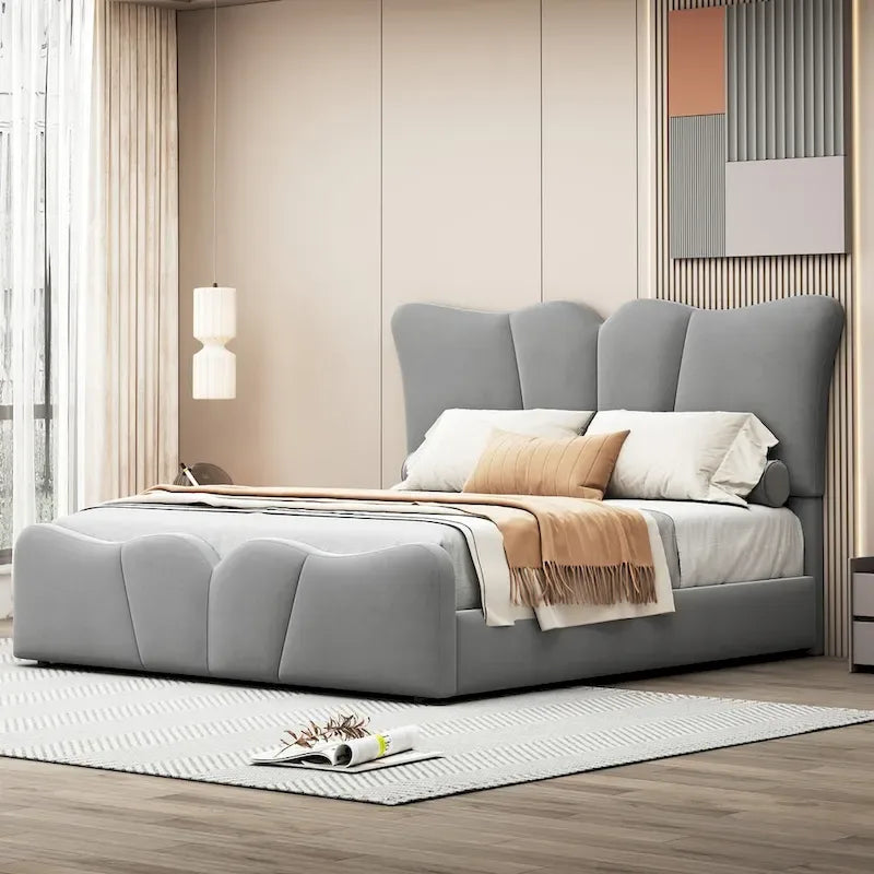 Full Size Upholstered Platform Bed Velvet Upholstered Bed