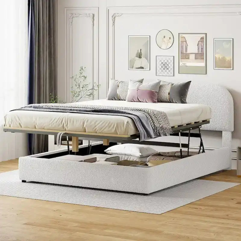 Elegant Upholstered Platform Bed with Curved Headboard