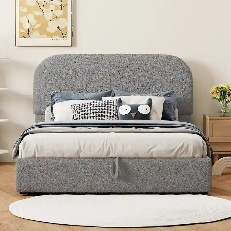 Elegant Upholstered Platform Bed with Curved Headboard